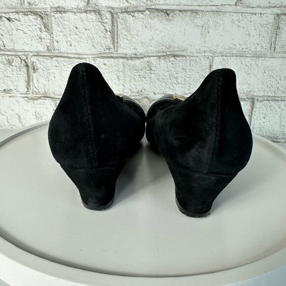 AGL Black Heels Attilio Giusti Leombruni Suede Leather Wedge Kitten Buckle 37 7 - Picture 13 of 14
